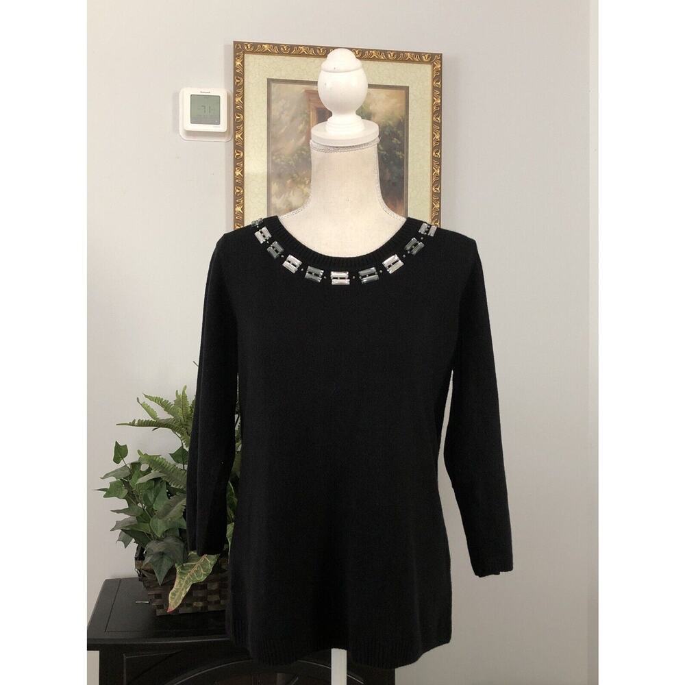 Mercer Street‎ Studio Women's Sweater L Round Neck 3/4 Sleeve Beaded Collarless